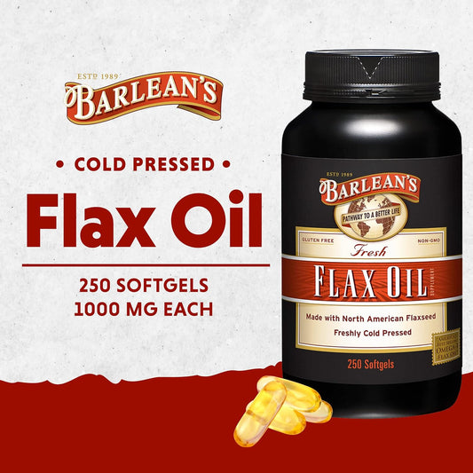 Barlean's Flaxseed Oil Softgels, Cold-Pressed Flax Seed Supplement with 1,650 mg ALA Omega-3 Fatty Acids for Joint & Heart Health, 1000mg, 250 ct