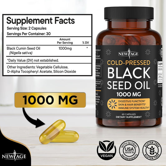 Black Seed Oil Softgel Capsules - Premium Cold-Pressed Nigella Sativa