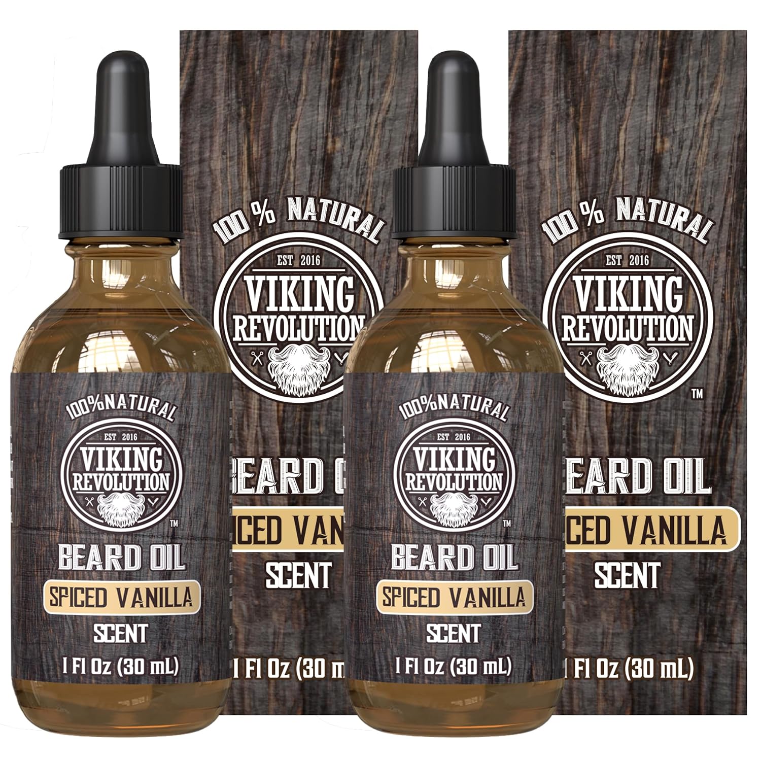 Viking Revolution Beard Oil For Men - All Natural Beard Oil Spiced Vanilla Scent With Argan Oil & Jojoba Oil Beard Conditioner And Softener - Strengthens Beards And Mustaches For Men (2 Pack)