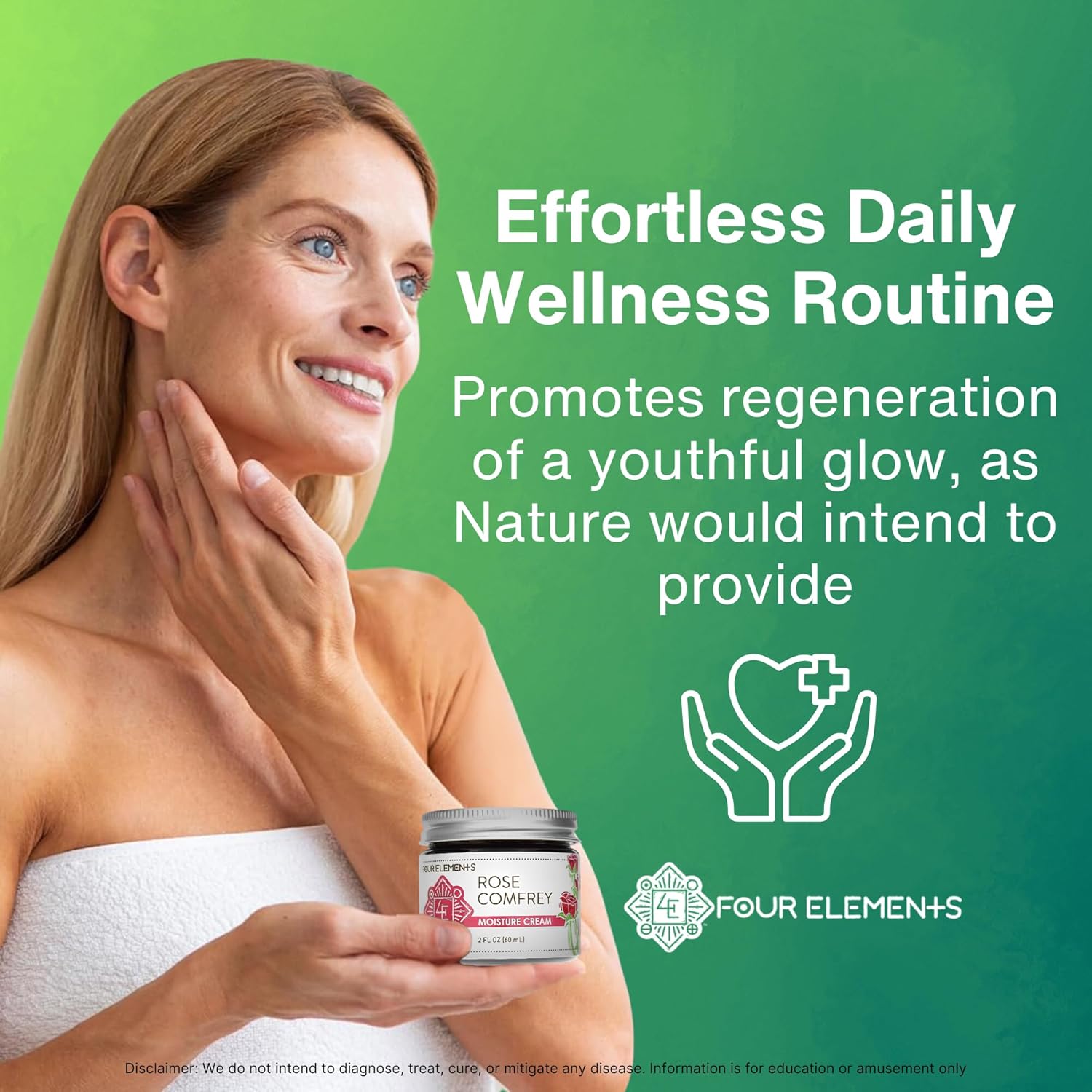 Four Elements 4E Rose Comfrey Moisture Cream, A Natural Non-Greasy Organic Cream That Help Soothe And Calm Your Skin, 2 Oz : Beauty & Personal Care