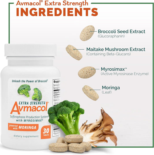 Avmacol Extra Strength #1 Researched Sulforaphane-Producing Brand For Detoxification, Antioxidant Support, Immune Health, Adults & Children, Nutramax Laboratories Consumer Care, Moringa, 30 Tablets