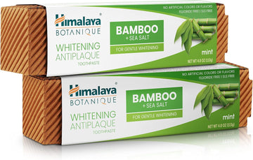 Himalaya Botanique Whitening Antiplaque Toothpaste With Bamboo + Sea Salt, Fluoride Free, For Gentle Whitening, 4 Oz, 2 Pack…