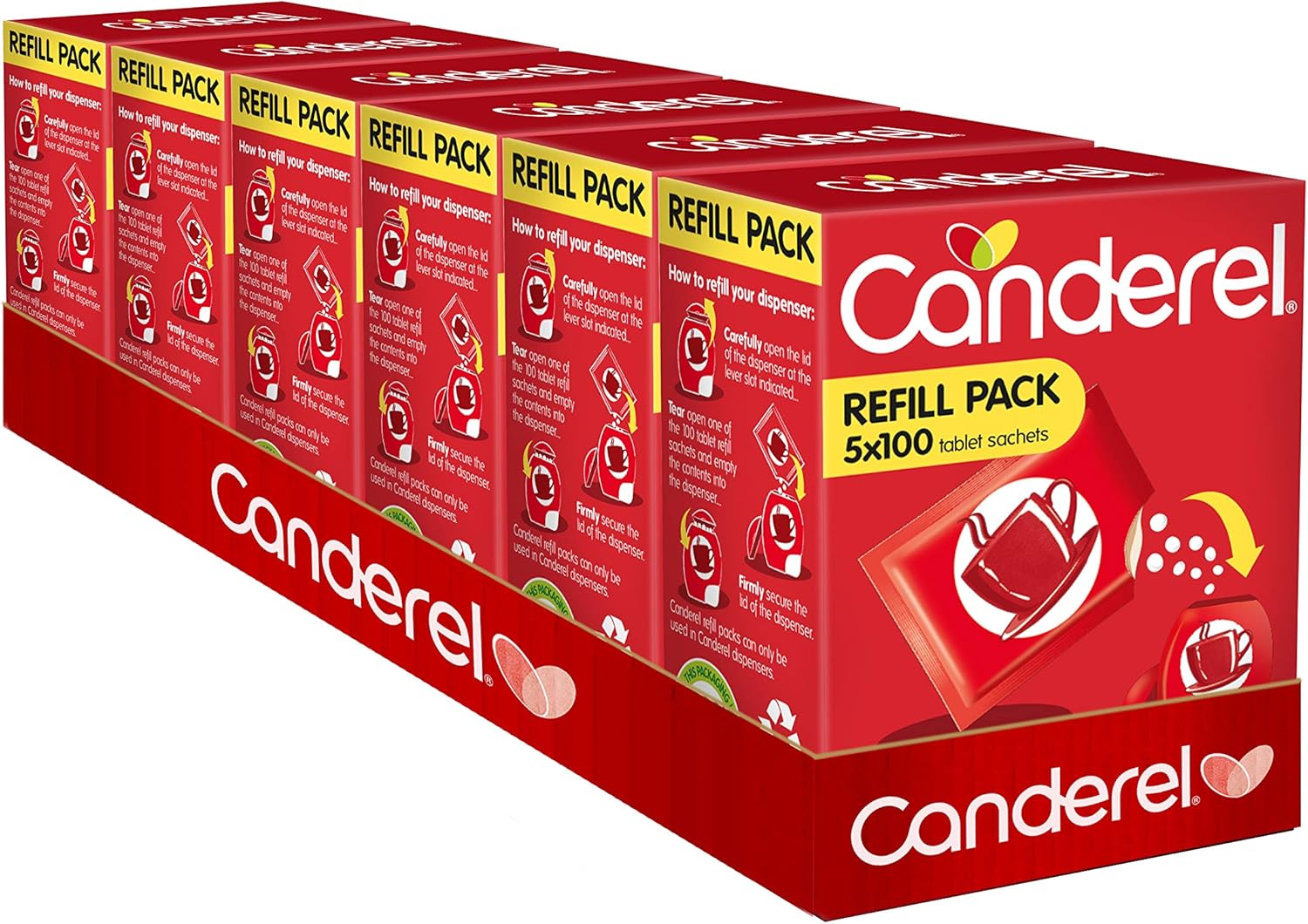 Canderel Sweetener Tablets Refill Pack - Zero Calorie And Diabetic Friendly Sugar Alternative - 5 X 100 - Pack Of 6 (3,000 Tabs)