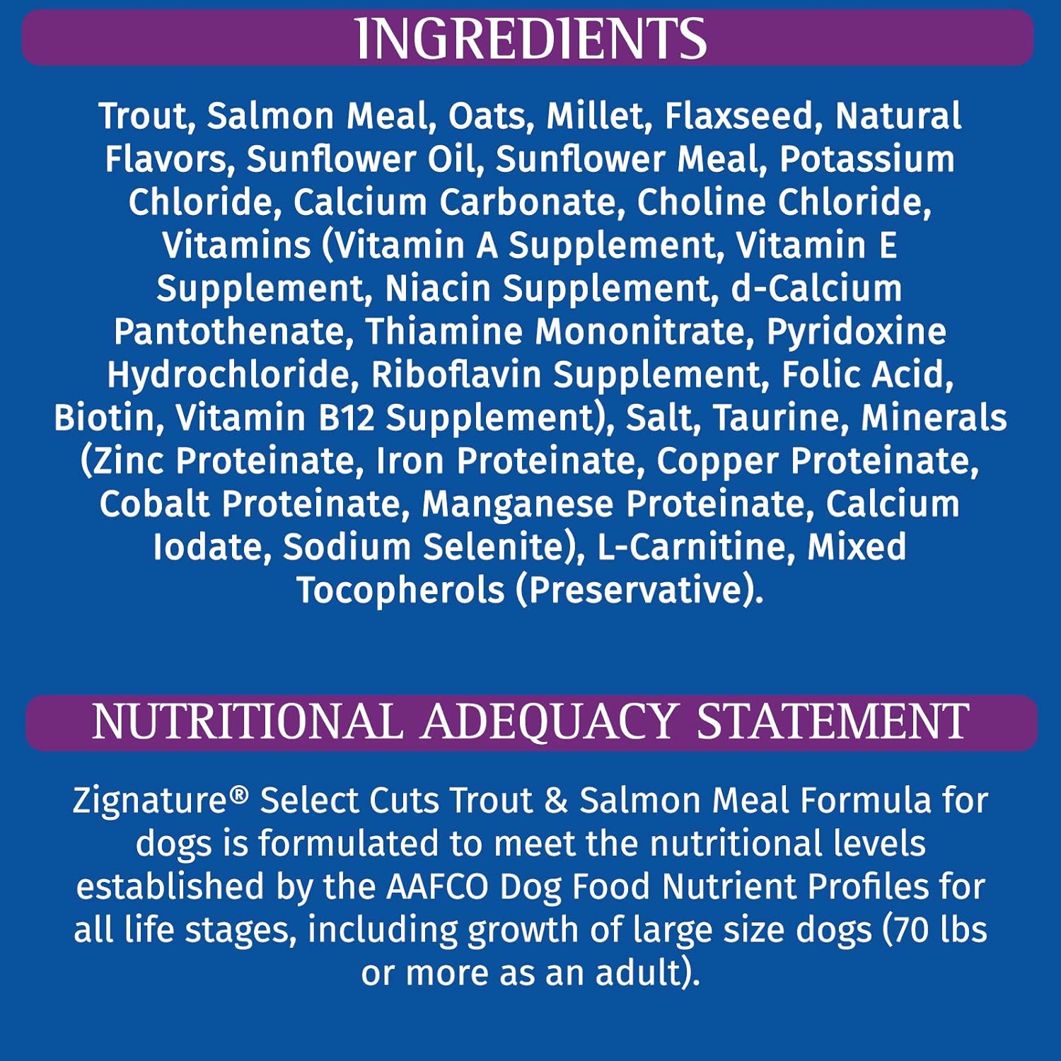 Zignature Select Cuts Trout & Salmon Formula Dry Dog Food 12.5lb : Pet Supplies