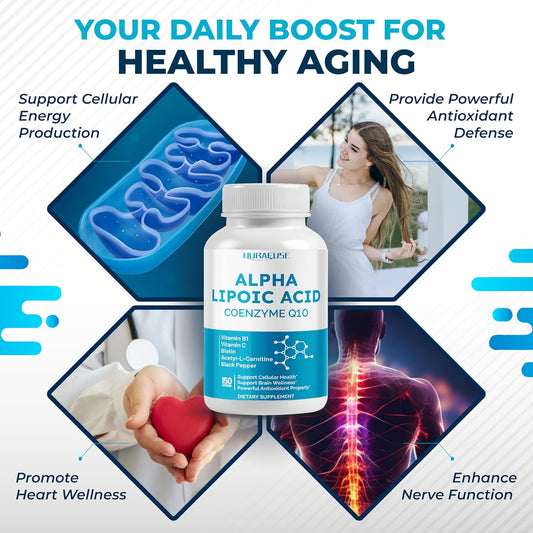 Alpha Lipoic Acid With Coenzyme Q10, Vitamin B, Vitamin C, Biotin, Acetyl-L-Carnitine - Support Cellular Health, Brain Wellness - Made And Tested In The Usa