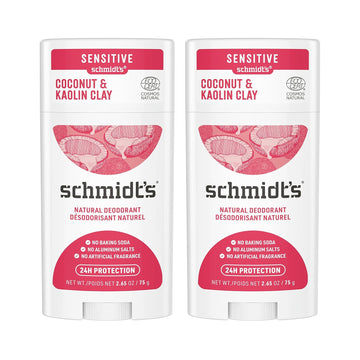 Schmidt'S Aluminum Free Natural Deodorant Coconut & Kaolin Clay 2-Pk For Women And Men, With 24 Hour Odor Protection, Certified Natural, Cruelty Free, Vegan Deodorant 2.65Oz