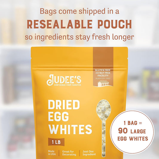 Judee’S Dried Egg White Powder 16 Oz - Pasteurized - Delicious And 100% Gluten-Free - Great For Breakfast And Camping Meals - Use To Make Meringue, Royal Icing, And Shakes