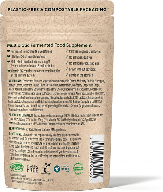 Multibiotic – Together Health – 36 Farm-Grown Fermented Foods - Multi Bacterial Strains with 13 Billion CFU – Vegan Friendly – Made in The UK – 30 Vegecaps