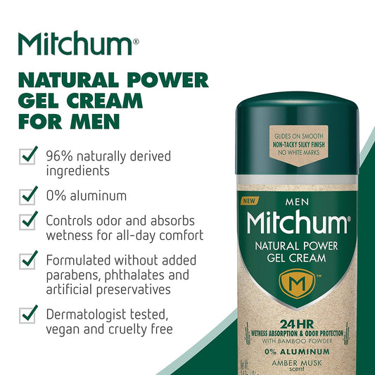 Mitchum Mitchum Natural Gel Cream For Men, Amber Musk, 3.4 Oz