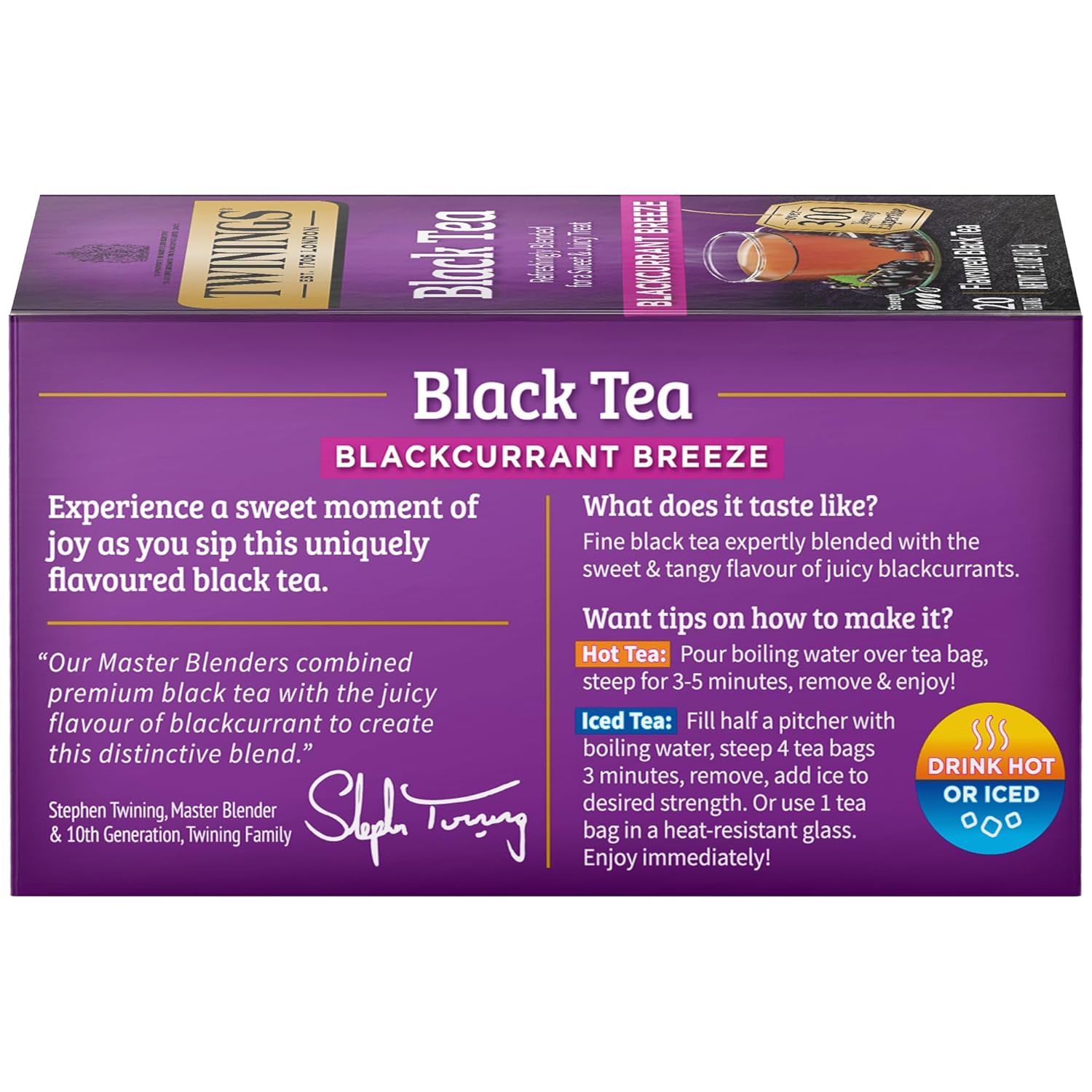 Twinings Blackcurrant Breeze Black Tea, 20 Count (Pack Of 6), Individually Wrapped Tea Bags, Sweet, Tangy Taste, Caffeinated, Enjoy Hot Or Iced