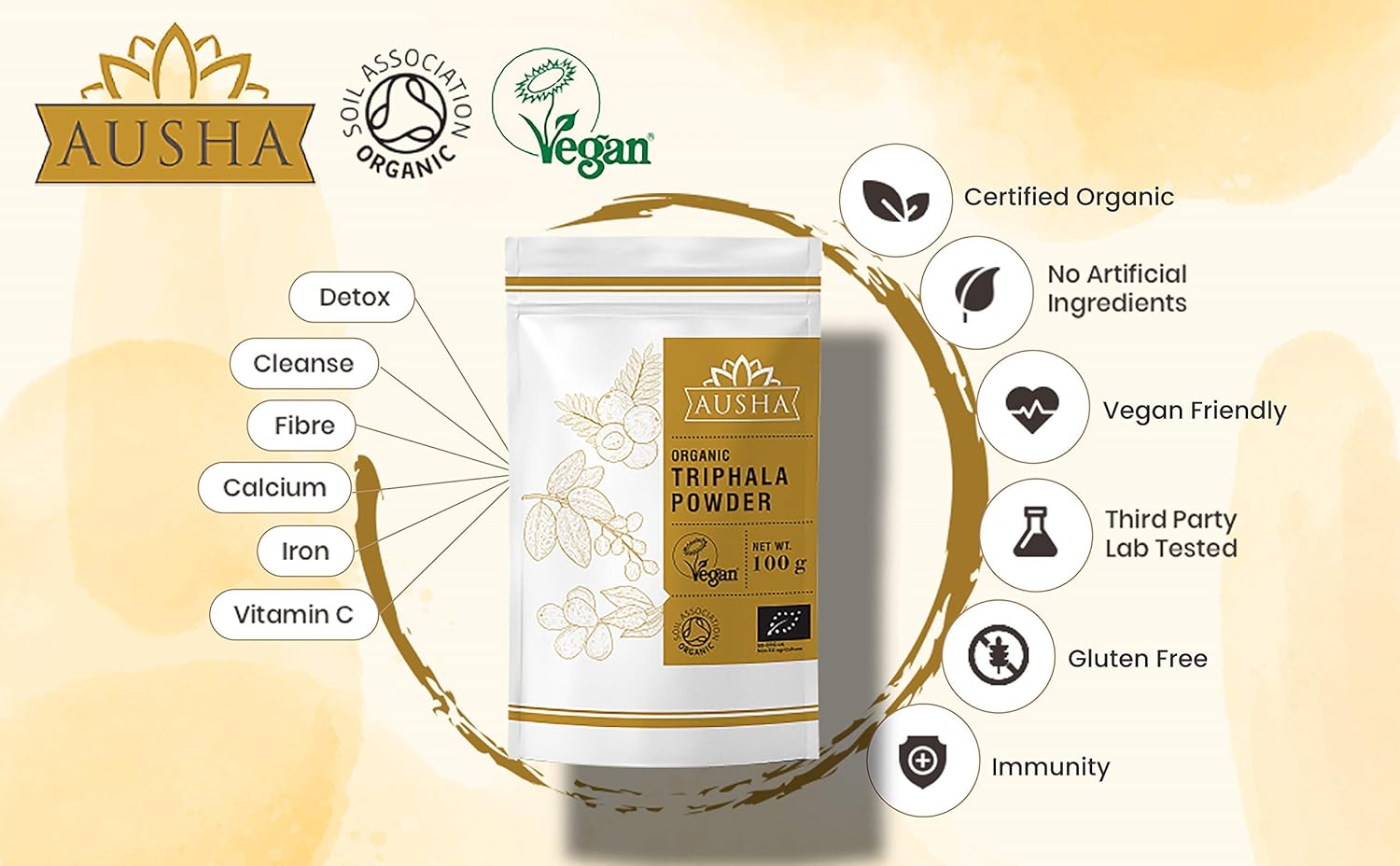 Ausha Organic TRIPHALA Powder - 100 Grams - Gut Health, Constipation Relief, Cleansing, Vitamin C, Digestion l Certified Organic by Soil Association : Amazon.co.uk: Health & Personal Care