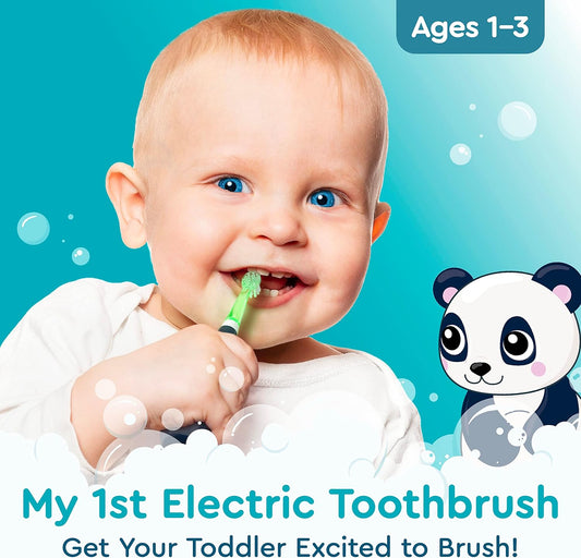 Brusheez Little Toddlers Sonic Toothbrush - Safe & Gentle Toothbrush for Ages 1-3 with Built-in, Light-Up 2-Minute Timer, Extra Brush Head, & Storage Base for First-Time Brushers (Parker The Panda)