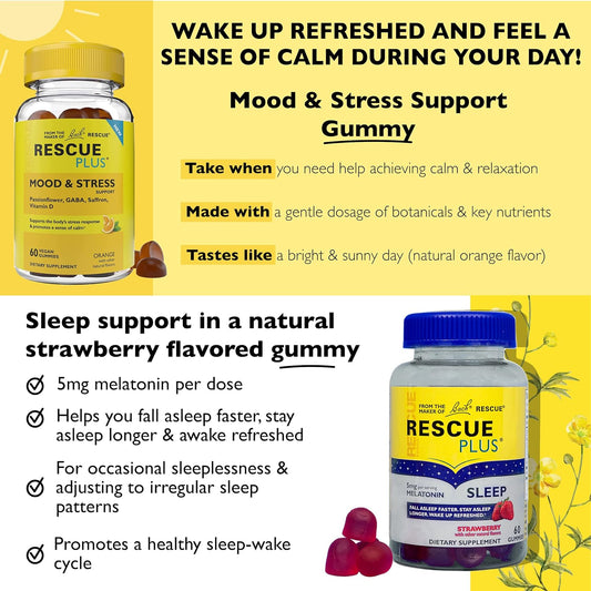 Bach Rescue Plus Sleep Gummies With 5Mg Melatonin/Dose [And] Bach Plus Mood & Stress Support Gummies With Key Nutrients And Botanicals - 2Pk Dietary Supplements, 60Ct Each