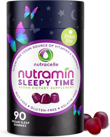 Nutramin Sleepy Time Gummy: The Vegan, Sugar-Free, Natural Melatonin 5mg for Longer Deeper Sleep - No Next-Day Grogginess, Non-Habit Forming Delicious & Drug-Free Allergy-Safe Herbal Sleep Gummies