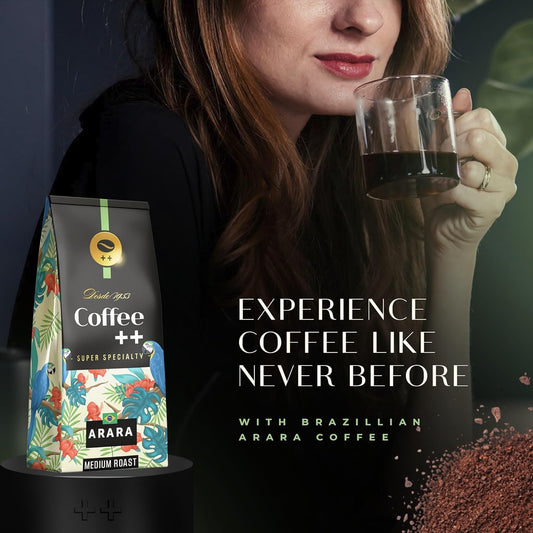 Coffee++ Super Specialty Ground Coffee - Medium Roast & Intensity Fresh Coffee Grounds, Unique Aroma & Flavor Gourmet Coffee - 84 Sca Score, 100% Arabica, 89+ Cup Of Excellence Score - Arara, 8.8 Oz