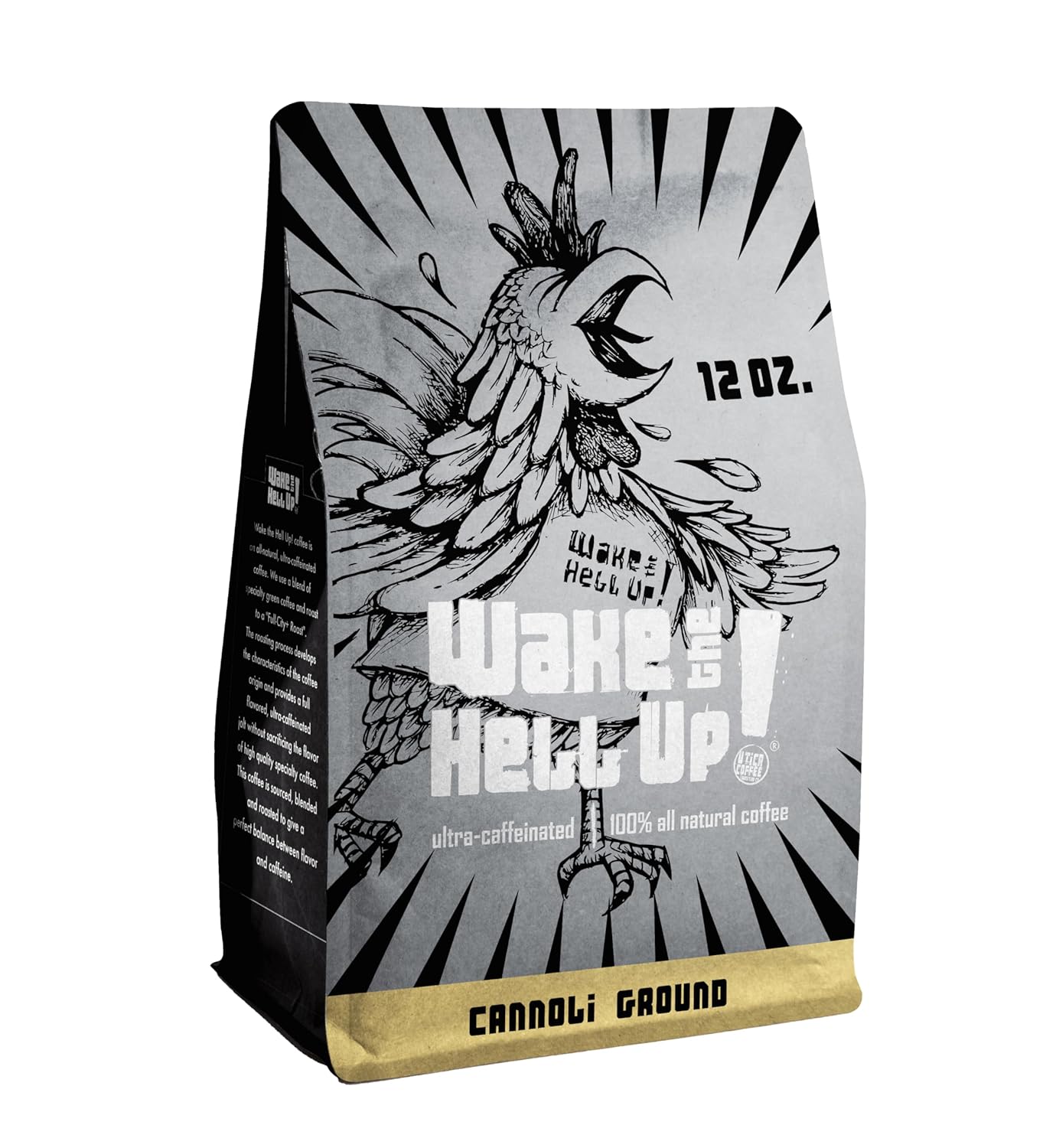 Wake The Hell Up! 12Oz Ultra-Caffeinated Cannoli Ground Coffee, Low Acid, Medium-Dark Roast