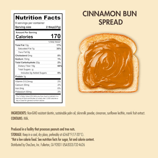 Choczero Cinnamon Bun Spread, No Added Sugar, Perfect For Breakfast And Desserts, All Natural And Creamy (1 Jar, 12 Oz)