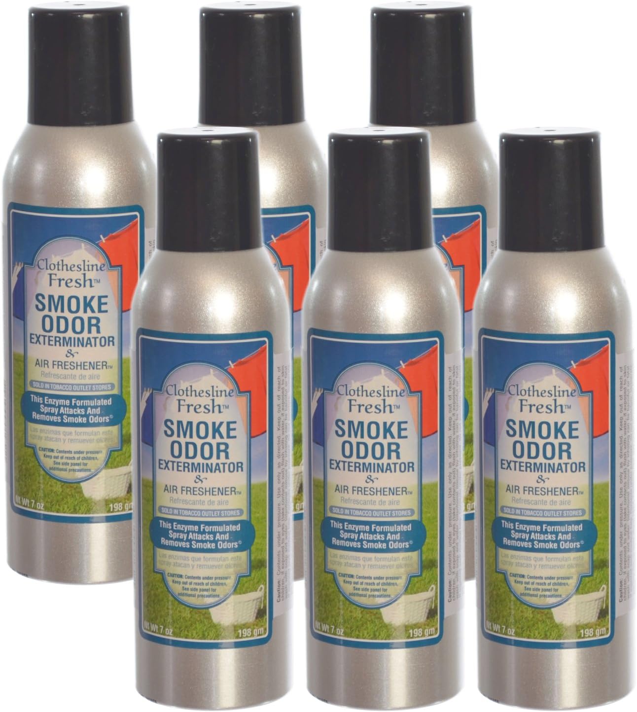 Smoke Odor Exterminator Removes Cigar/Cigarette/Pipe/Tobacco Smells 7oz Spray Air Freshener, Clothesline Fresh (6-Pack)