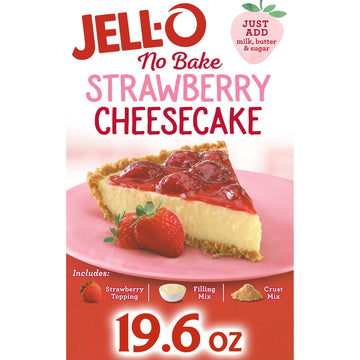 Jell-O No Bake Strawberry Cheesecake Dessert Kit With Strawberry Topping (Filling Mix & Crust Mix, 6 Ct Pack, 19.6 Oz Boxes)