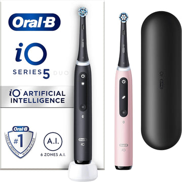 Oral-B Io 5 Black Electric Toothbrush, 2 Toothbrush Heads, 1 Travel Case, Designed By Braun