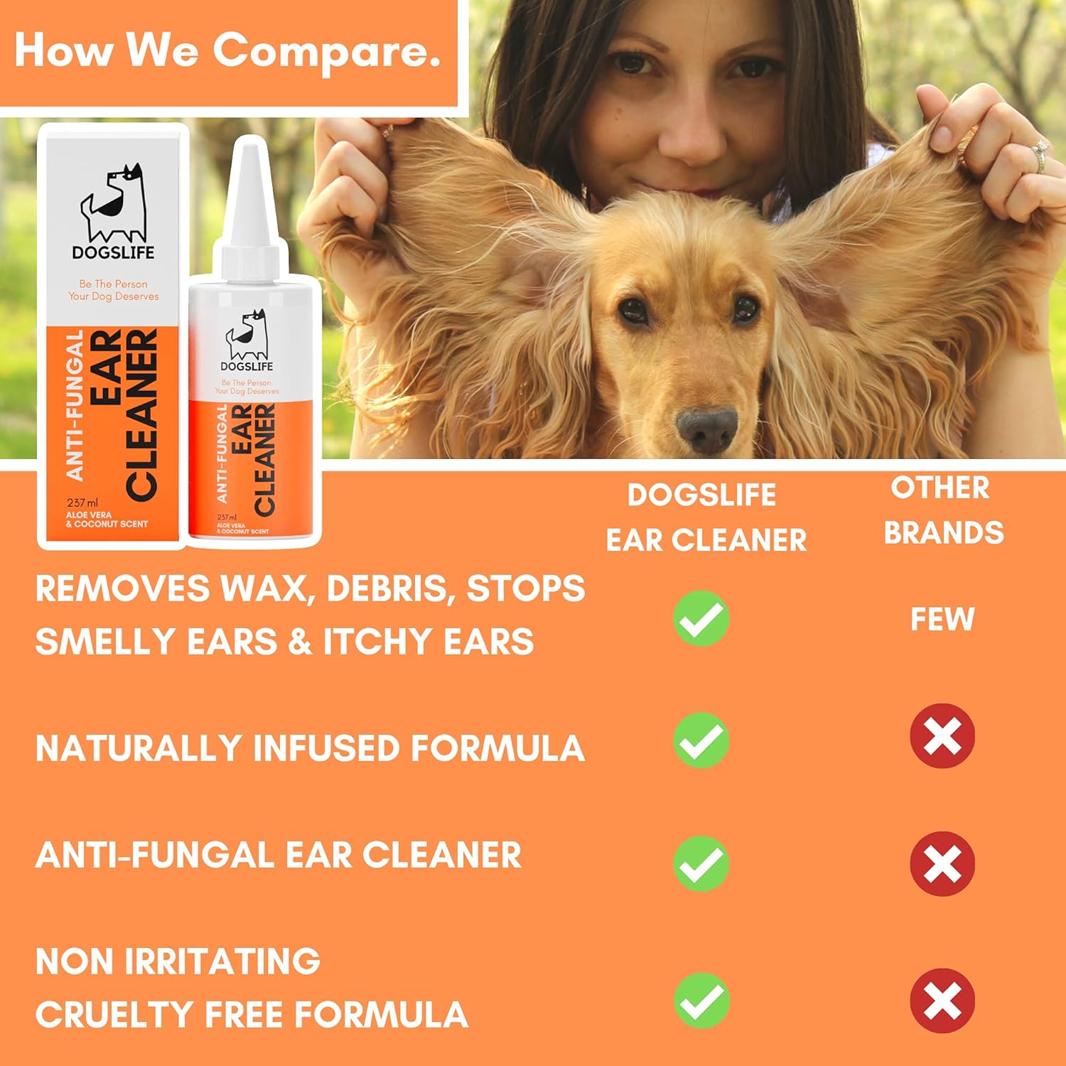 Dog Ear Cleaner | Natural Ear Cleaner For All Dogs | Ear Wash To Stop Itchy, Smelly Ears & Remove Wax | Organic Coconut Oil & Aloe Vera Formula | Ear Cleaning Solution For Dogs :Pet Supplies