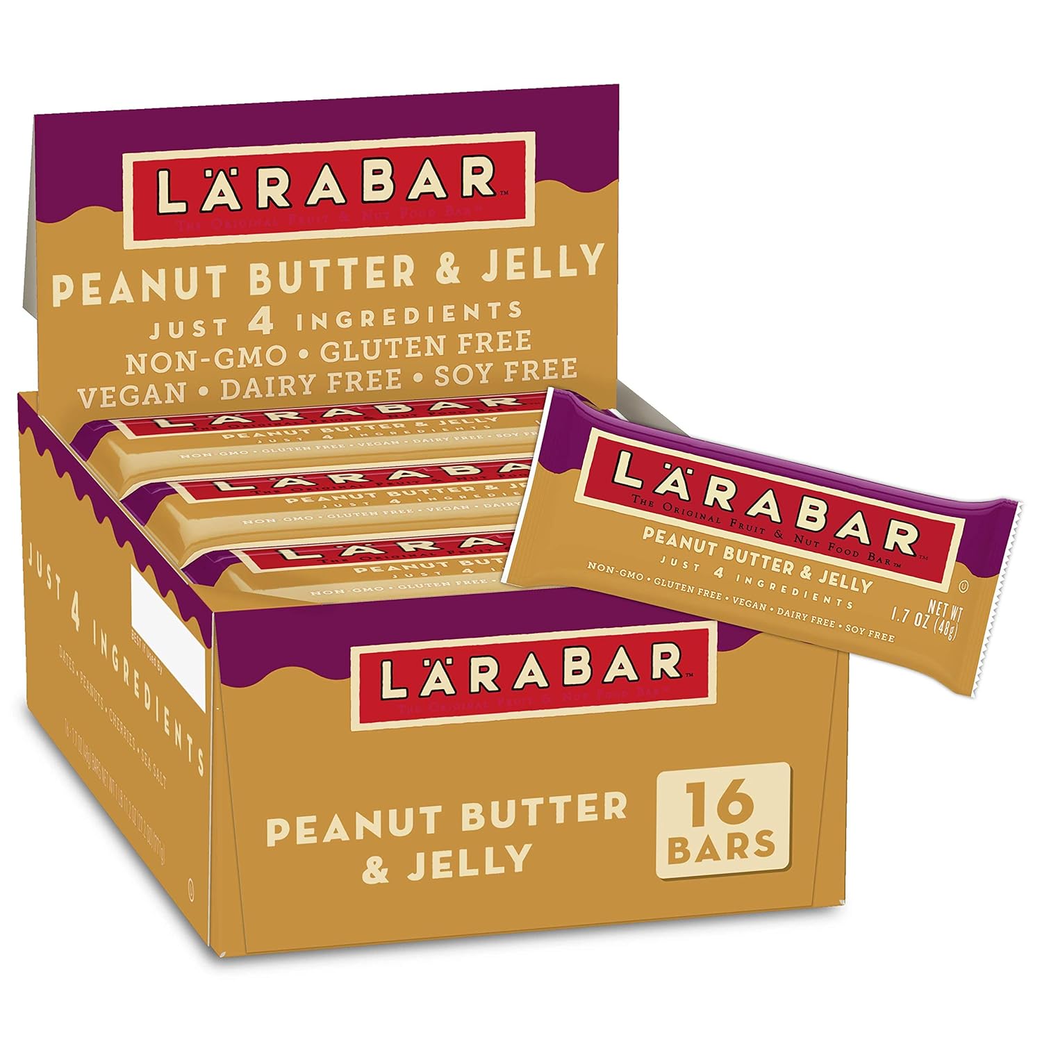 Larabar Peanut Butter And Jelly, Gluten Free Vegan Fruit & Nut Bars, 16 Ct