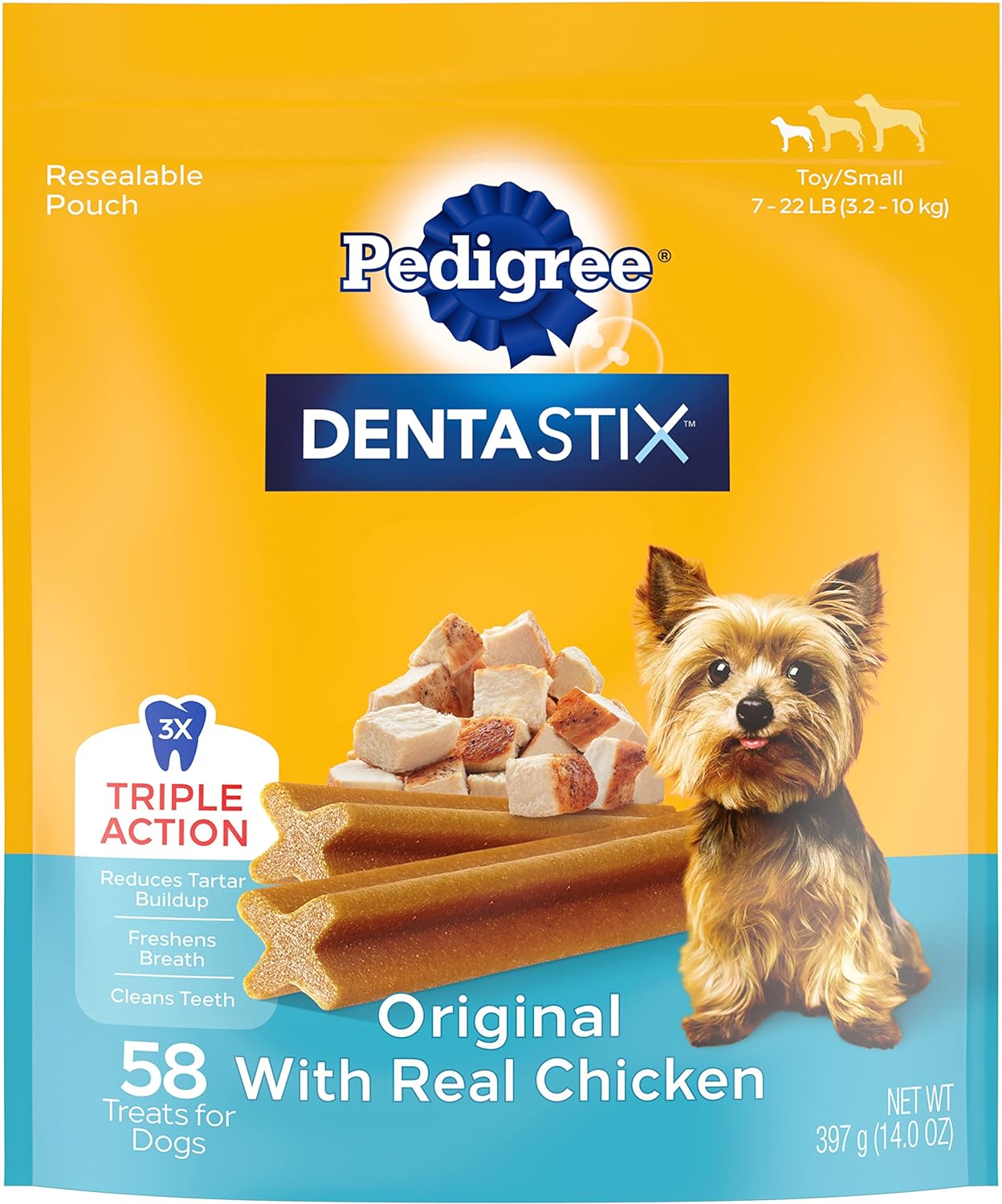PEDIGREE DENTASTIX Toy/Small Dog Dental Treats Original Flavor Dental Bones, 13.97 oz. Pack (58 Treats)