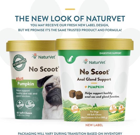 NaturVet - No Scoot for Dogs - 60 Soft Chews - Plus Pumpkin - Supports Healthy Anal Gland & Bowel Function - Enhanced with Beet Pulp & Psyllium Husk