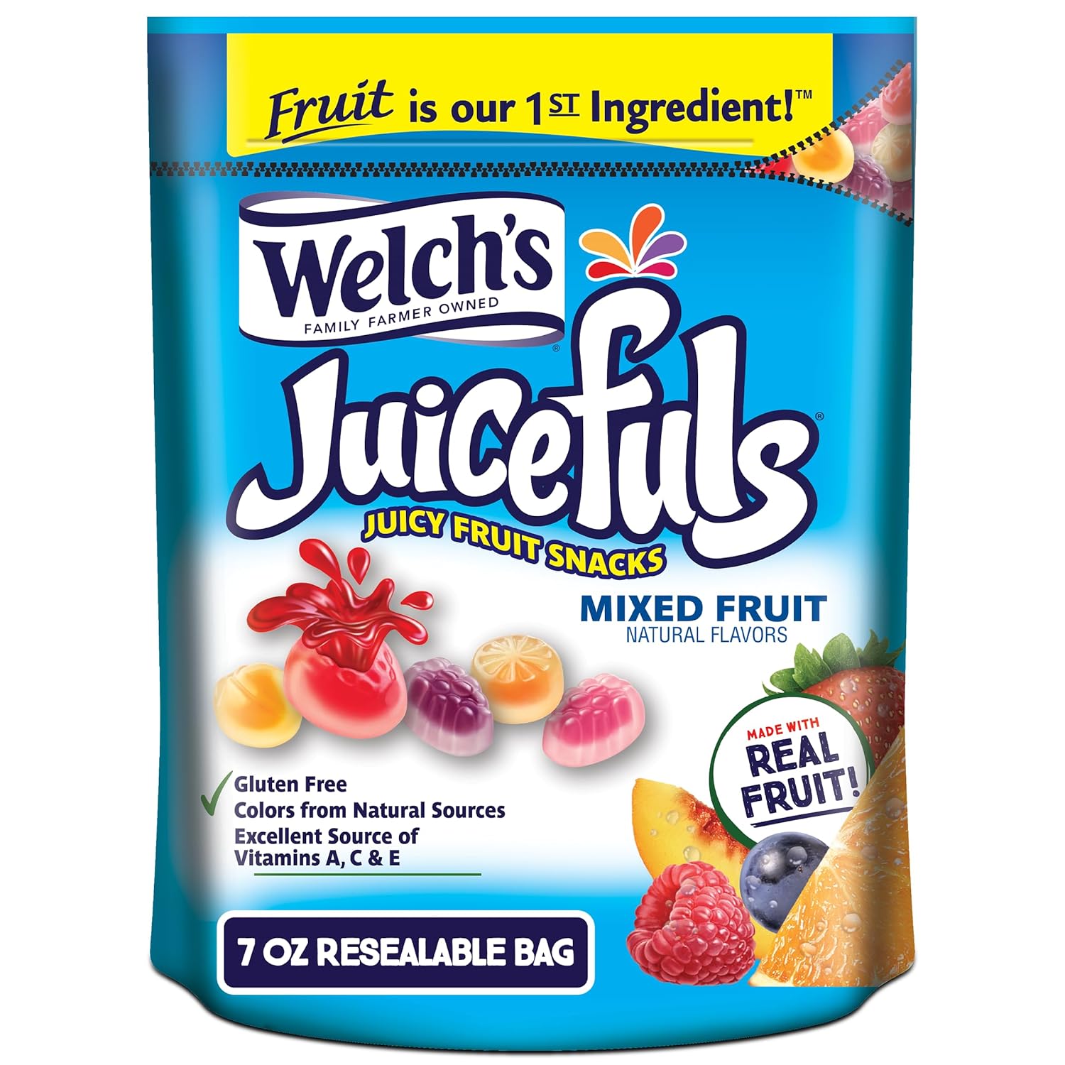 Welch'S Juicefuls Juicy Fruit Snacks, Mixed Fruit, Fruit Gushers, Gluten Free, Sharing Size Bags, 7 Oz (Pack Of 1)