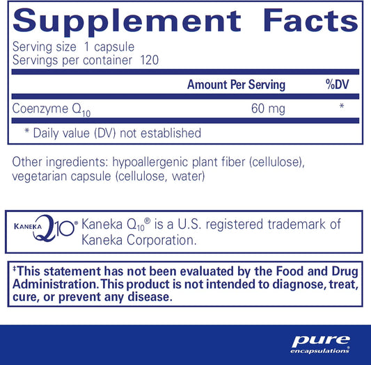 Pure Encapsulations CoQ10 60 mg | Coenzyme Q10 Supplement for Energy, Antioxidants, Brain and Cellular Health, Cognition, and Cardiovascular Support* | 120 Capsules