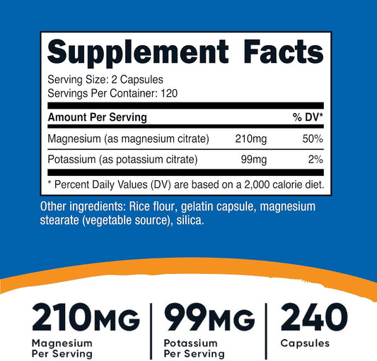 Nutricost Potassium (99 mg) Magnesium (210 mg) Citrates, 240 Capsules - Non-GMO, Gluten Free