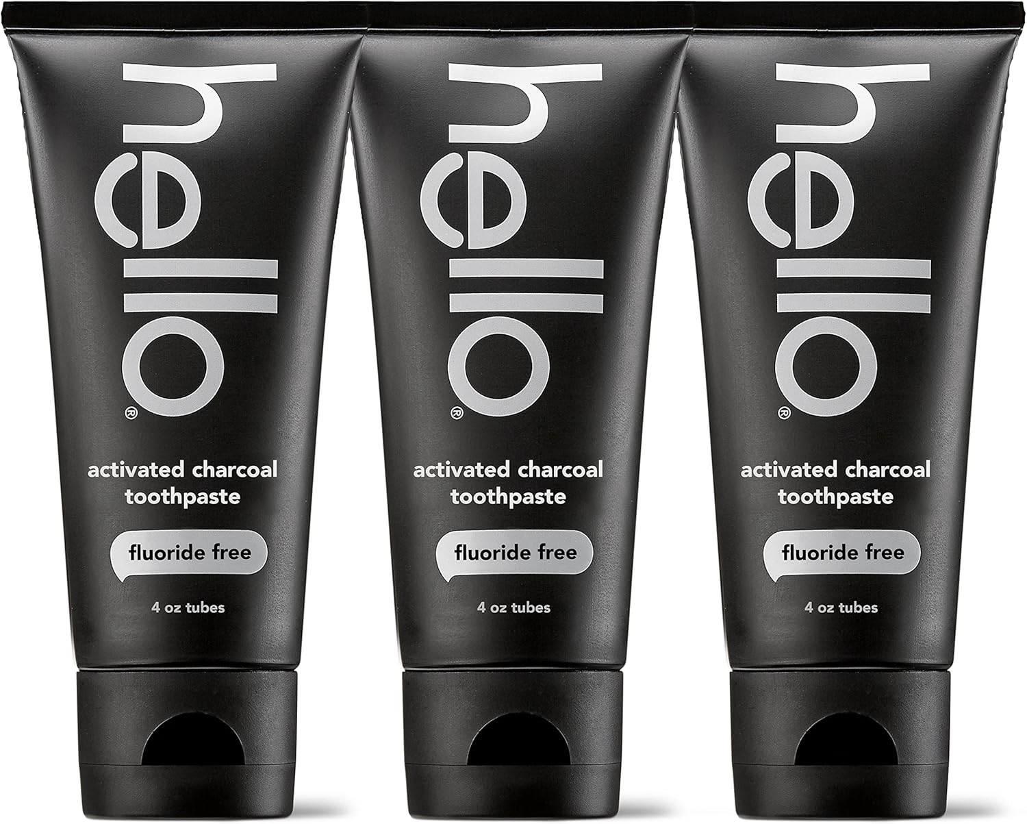 Hello Activated Charcoal Toothpaste, Fluoride Free With Activated Charcoal, Teeth Whitening Toothpaste With Fresh Mint And Coconut Oil, No Sls, Vegan, Gluten Free, 3 Pack, 4 Oz Tubes