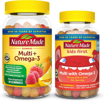 Nature Made Adult & Kids Multivitamin Gummies Combo Pack, Multis With Vitamin C, Vitamin D3, B Vitamins, Zinc, Omega 3 Fish Oil & More, Two Multivitamin Bottles For Whole Family