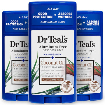 Dr Teal's Aluminum Free Deodorant, Coconut Oil with Essential Oils, 2.65 oz (Pack of 3)