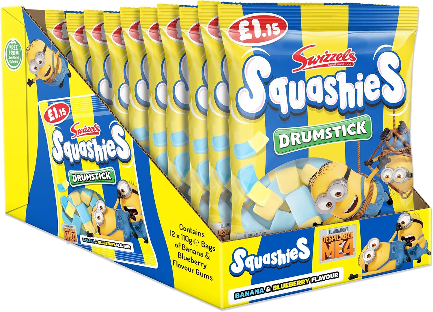 Swizzels Squashies Minion Sweets - Banana & Blueberry Flavour - Price Marked Multipack (12 X 120G)