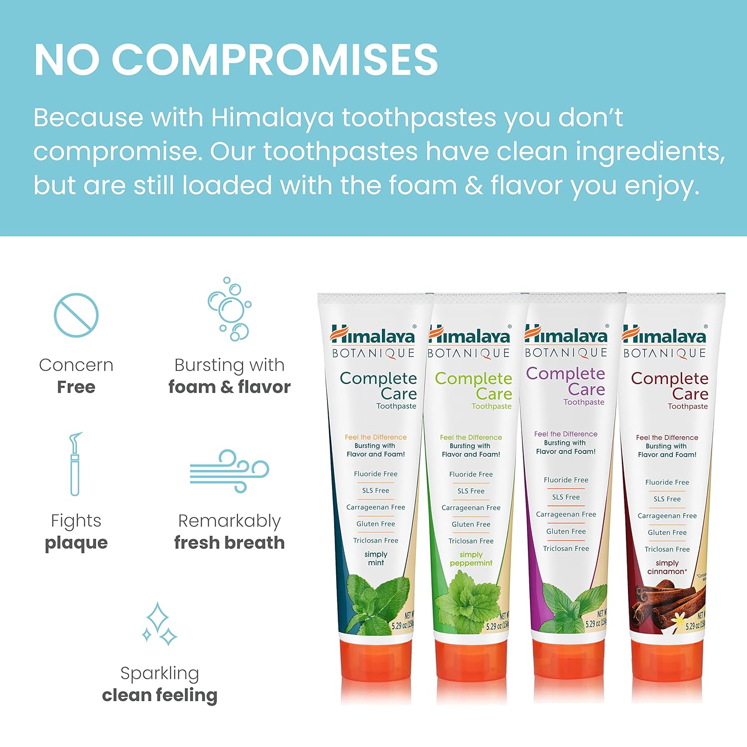 Himalaya Botanique Complete Care Toothpaste, Herbal, Variety Pack, Fights Plaque, Freshens Breath, Fluoride Free, No Artificial Flavors, SLS Free, Cruelty Free, Foaming, 5.29 Oz, 4 Pack : Health & Household