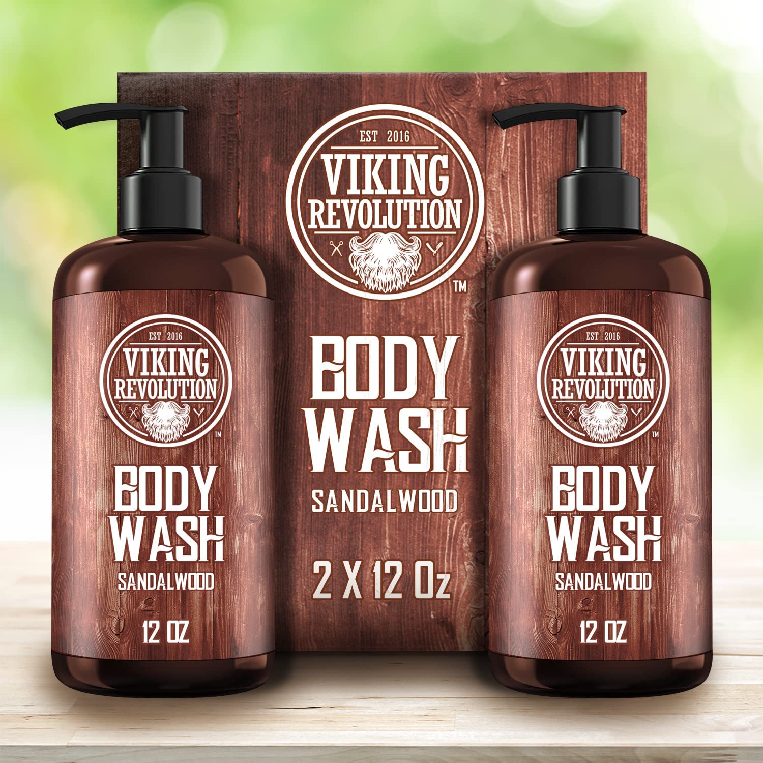 Viking Revolution Men's Body Wash - Sandalwood, Skin Cleaning Agent - Mens Natural Body Wash with Vitamin E and Rosemary Oil - Shower Gel Liquid Soap, 12 Fl Oz (Pack of 2) : Beauty & Personal Care