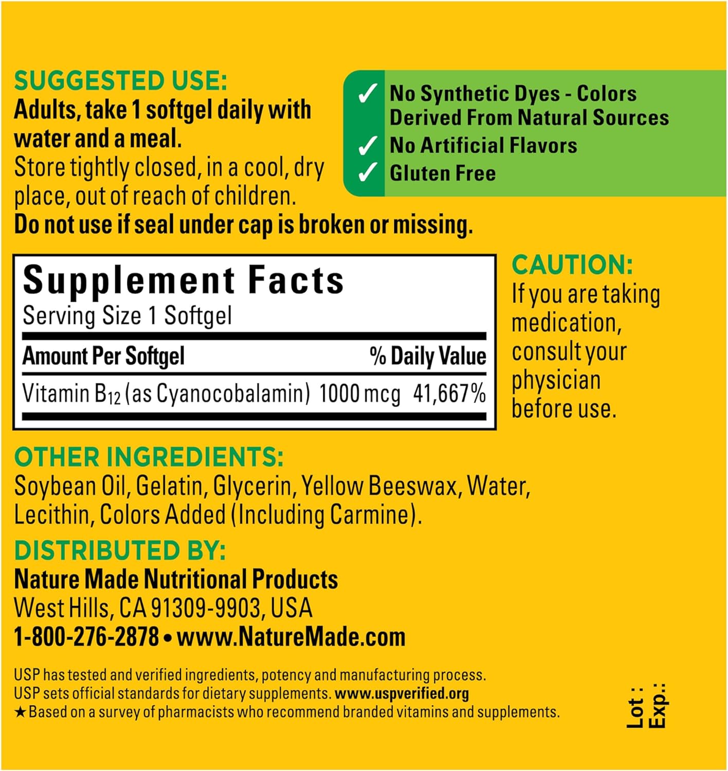Nature Made Vitamin B12 1000 mcg, Dietary Supplement for Energy Metabolism Support, 150 Softgels, 150 Day Supply : Health & Household
