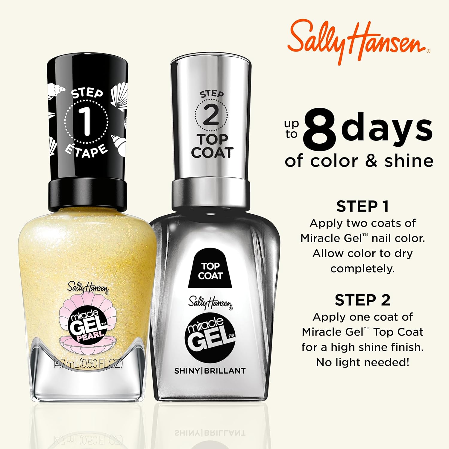 Sally Hansen Miracle Gel™, Pearls Diving for Treasure, Long Lasting, Gel-Like Formula, No UV Lamp Needed, Yellow Nail Polish : Beauty & Personal Care