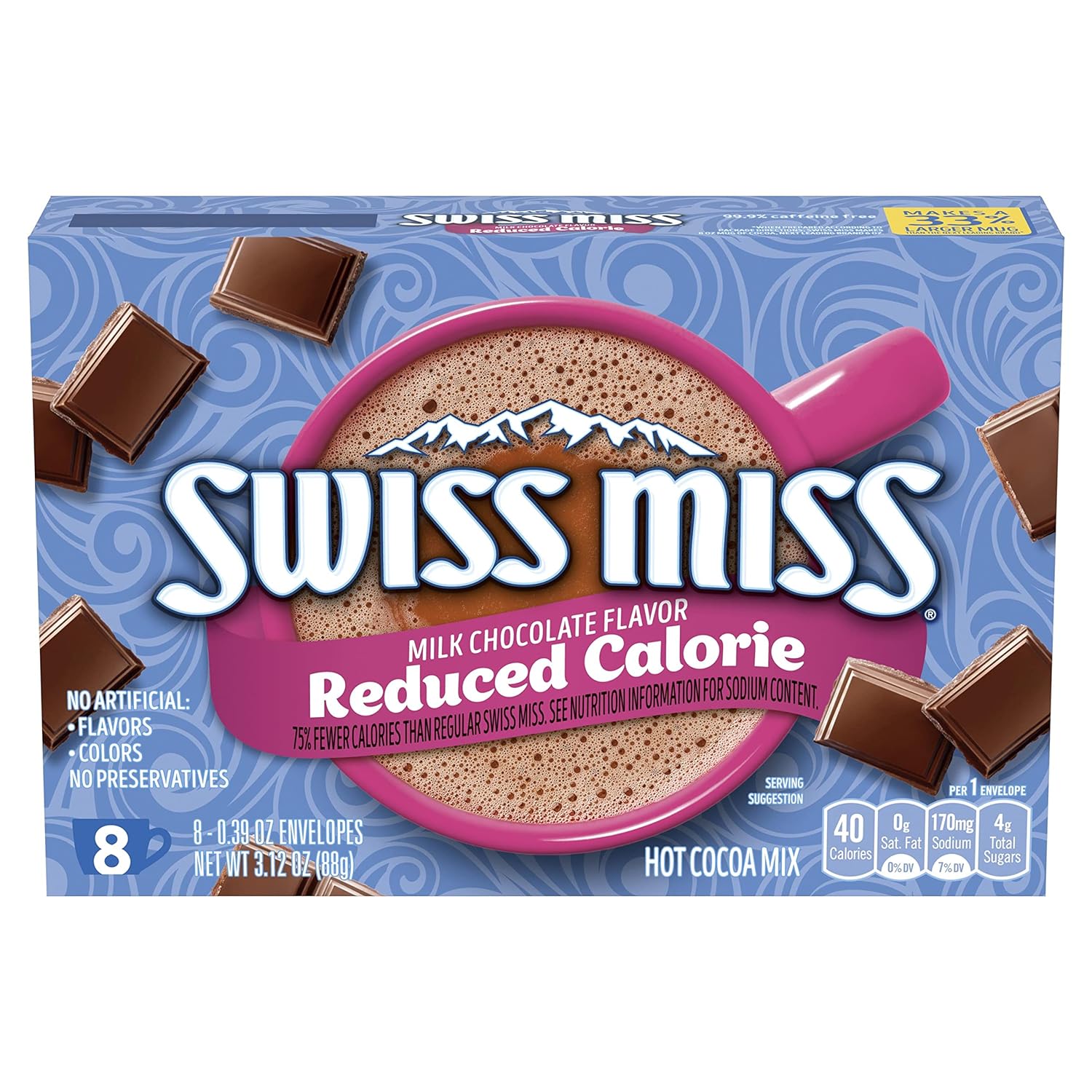 Swiss Miss Milk Chocolate Flavor Reduced Calorie Hot Cocoa Mix, 0.39 Oz. 8-Count (Pack Of 12)