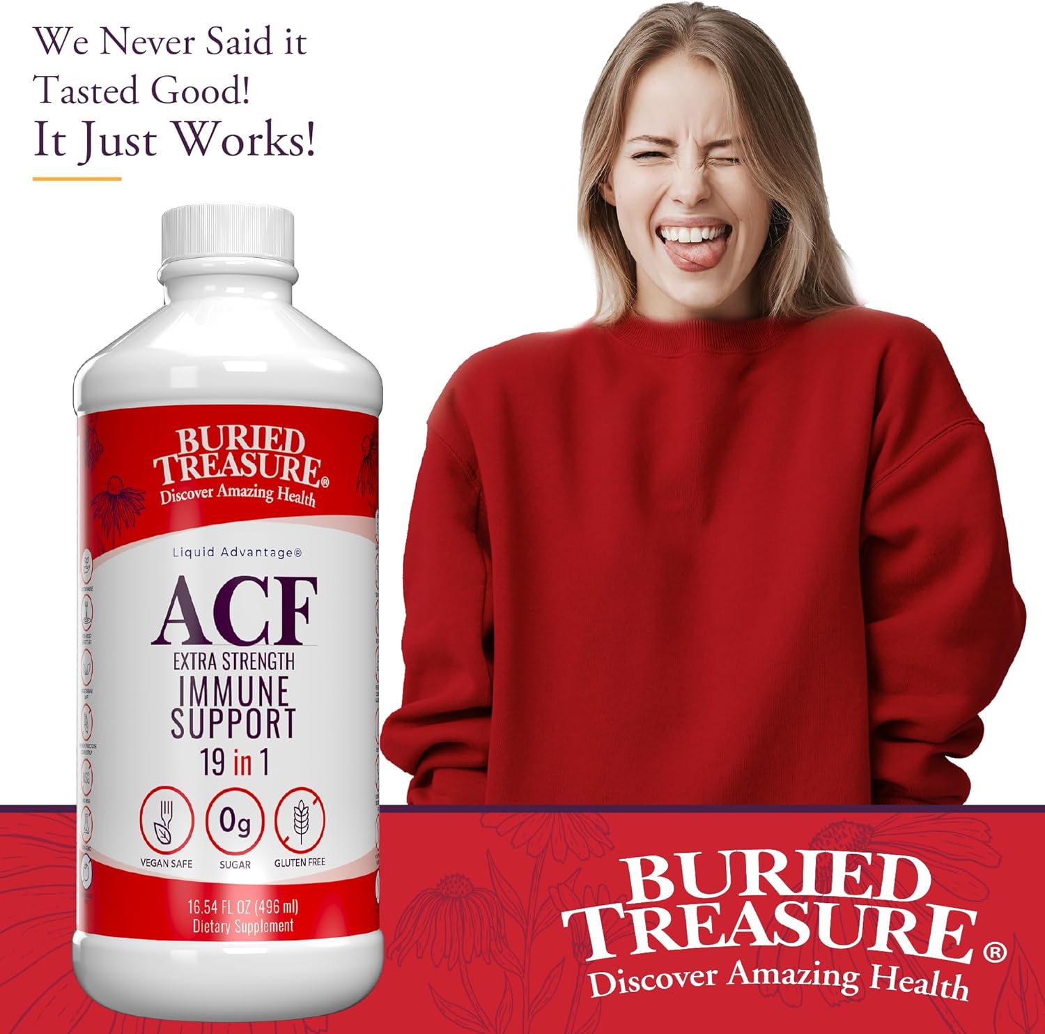 Buried Treasure ACF Extra Strength Immune Support, 17oz. 19 Vitamins and Herbs, Dietary Immunity Boost Supplement : Health & Household