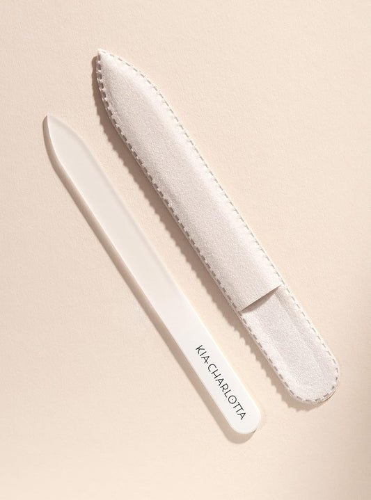 Kia-Charlotta, Vegan Glass Nail File, Made In Germany, Premium Quality, 100% Glass, Vegan And Elegant Velvet Cover (Beige)