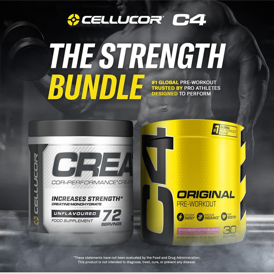 Cellucor Pre Workout & Creatine Bundle, C4 Original Pre Workout Powder, Strawberry Watermelon, 30 Servings + Cor Performance Creatine Powder, 72 Servings