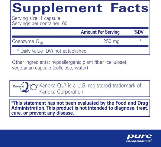 Pure Encapsulations Coq10-250 Mg Coq10 - Brain Support Supplement* - Mitochondrial & Cellular Energy Support* - Non-Gmo & Vegetarian - 60 Capsules
