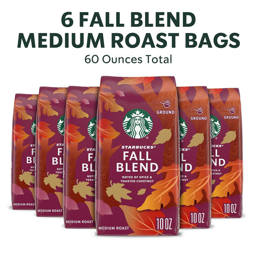 Starbucks Ground Coffee, Medium Roast Coffee, Fall Blend, 100% Arabica, Limited Edition, 6 Bags (10 Oz Each)