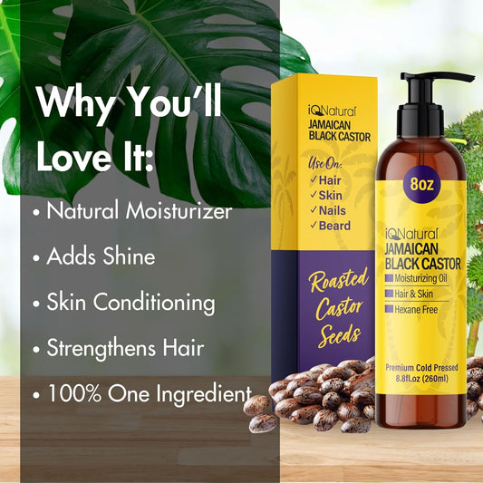 Iq Natural Jamaican Black Castor Oil For Hair Growth And Skin Conditioning, 100% Pure Cold Pressed, Scalp, Nail And Hair Oil - (Unscented) (8Oz)