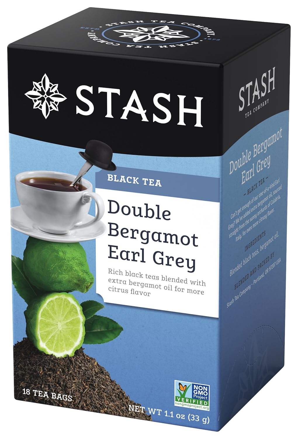 Stash Tea Double Bergamot Earl Grey Black Tea - Caffeinated, Non-Gmo Project Verified Premium Tea With No Artificial Ingredients, 18 Count (Pack Of 6) - 108 Bags Total