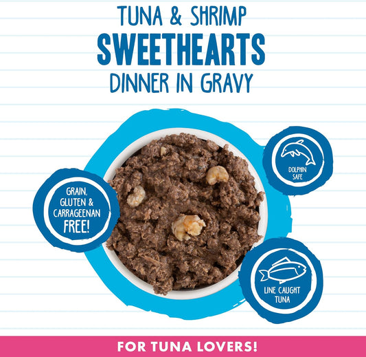 Weruva Best Feline Friend (B.F.F.) Tuna & Shrimp Sweethearts With Red Meat Tuna & Shrimp In Gravy Cat Food, 3Oz Can (Pack Of 24)