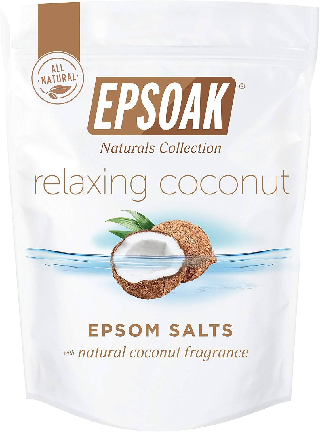 Epsoak Epsom Salt 2 Lb. Magnesium Sulfate Usp. (Qty. 1 X 2Lb. Bag), Natural Coconut Scented, Resealable Epsom Salt Bag, Made In The Usa, Cruelty-Free Certified