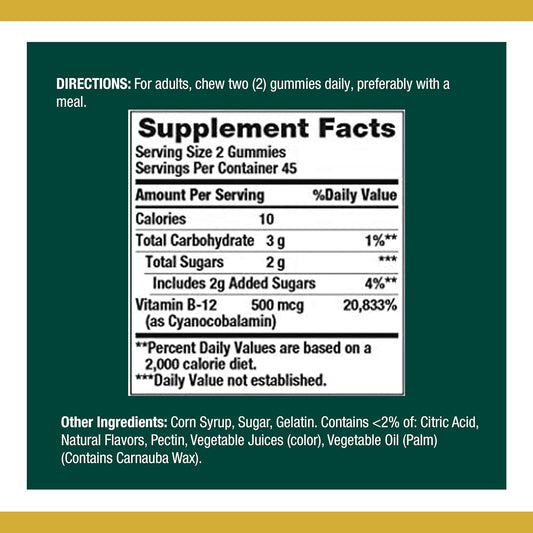 Nature'S Bounty Vitamin B12 Gummies, Dietary Supplement, Supports Energy Metabolism And Nervous System Health, Mixed Berry Flavor, 500Mcg, 90 Gummies (Packaging May Vary)
